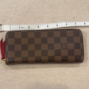 Louis Vuitton Damier Ebene Zip Around Wallet with Red Pull